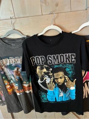 Lot of 4 Size Small Graphic Tee’s Black 'Pop Smoke' Gray Lil Wayne, Aaliyah